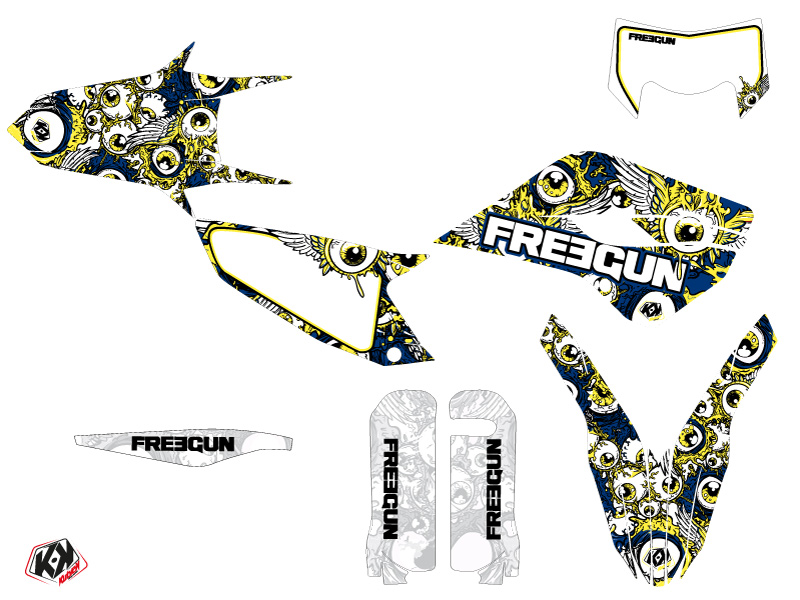 Kit Déco Moto Cross Freegun Eyed Husqvarna 300 TE Bleu Jaune - vue 2