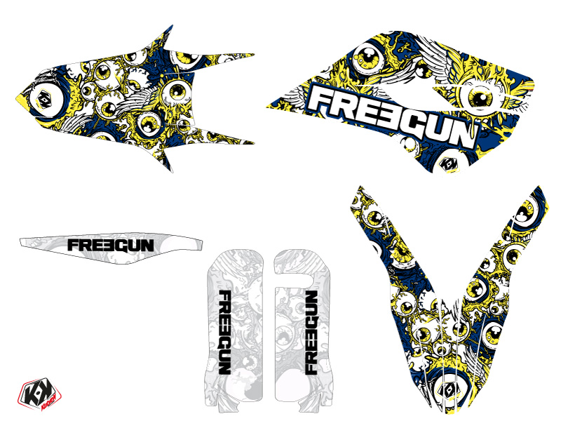 Kit Décoration Moto Cross Freegun Eyed Husqvarna 450 FE Bleu Jaune - vue 2