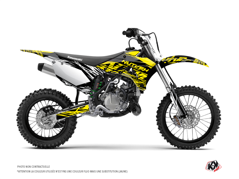 Kit plastiques Deco Moto Cross Eraser Fluo Kawasaki 110 KLX Jaune KUTVEK