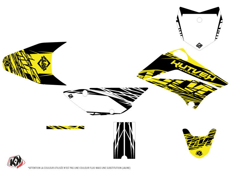 Kit plastiques Deco Moto Cross Eraser Fluo Kawasaki 110 KLX Jaune KUTVEK - vue 2