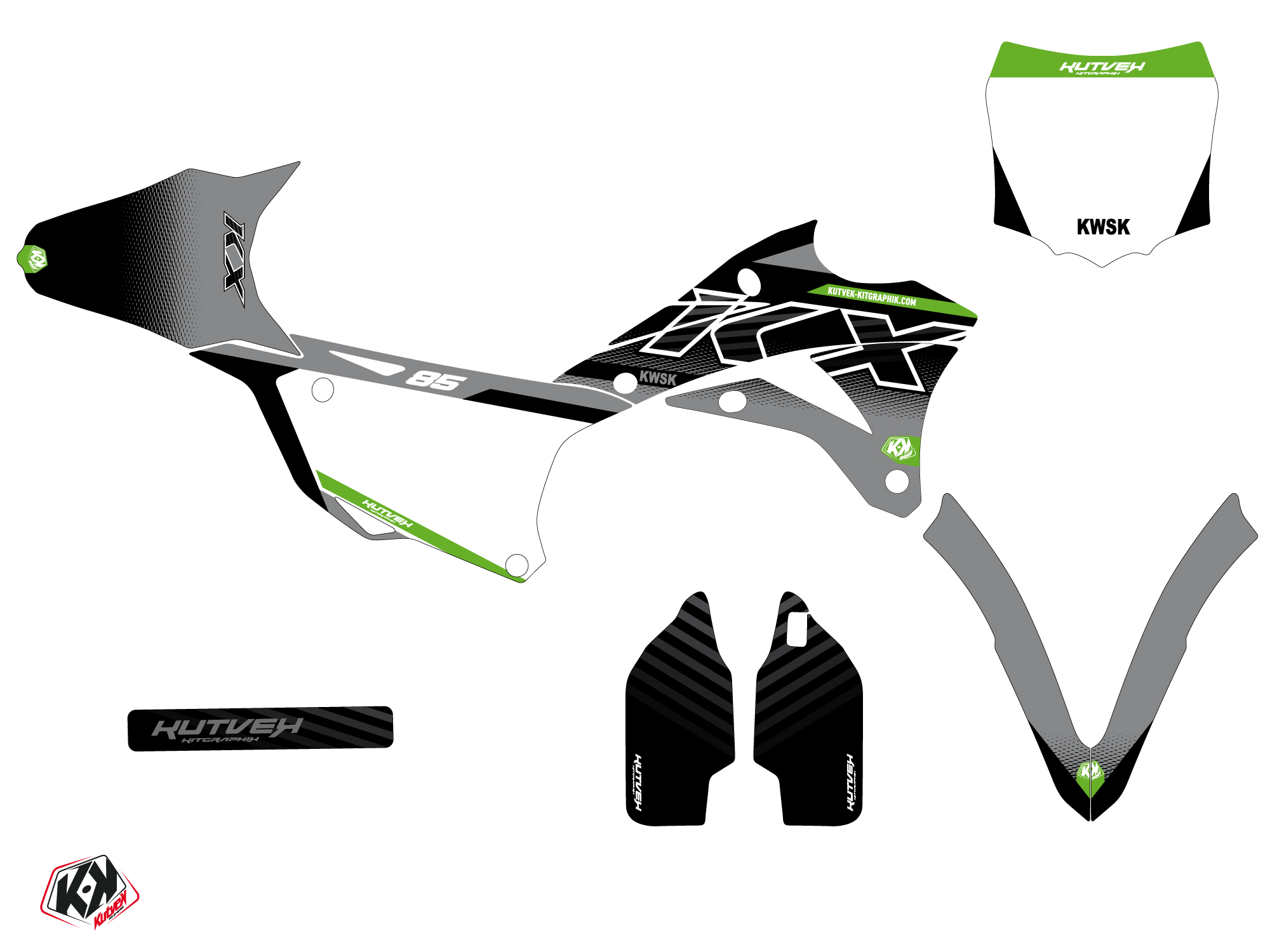 Kit déco moto cross Kawasaki 85 KX gris KUTVEK - vue 2