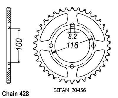Couronne aluminium Kawasaki KX 80/85 1983-2004 428 53 dents Sifam JTA462