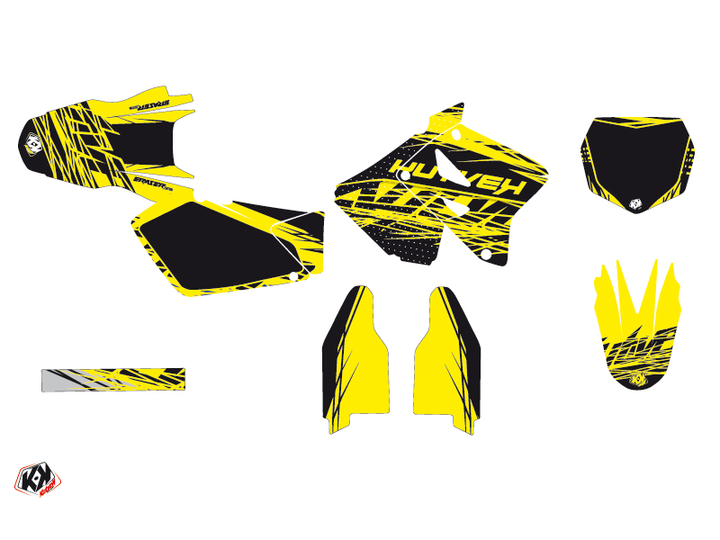 Kit plastiques décoration Moto Cross Eraser Suzuki 125 RM Jaune Noir - vue 2