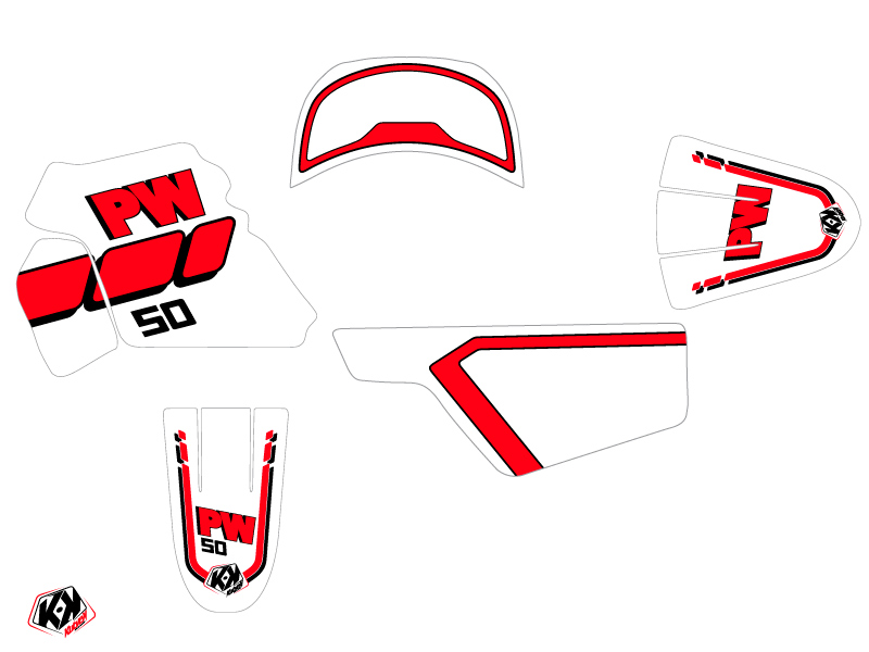 Kit Plastiques Déco Moto Cross Vintage Yamaha PW 50 Rouge KUTVEK - vue 2