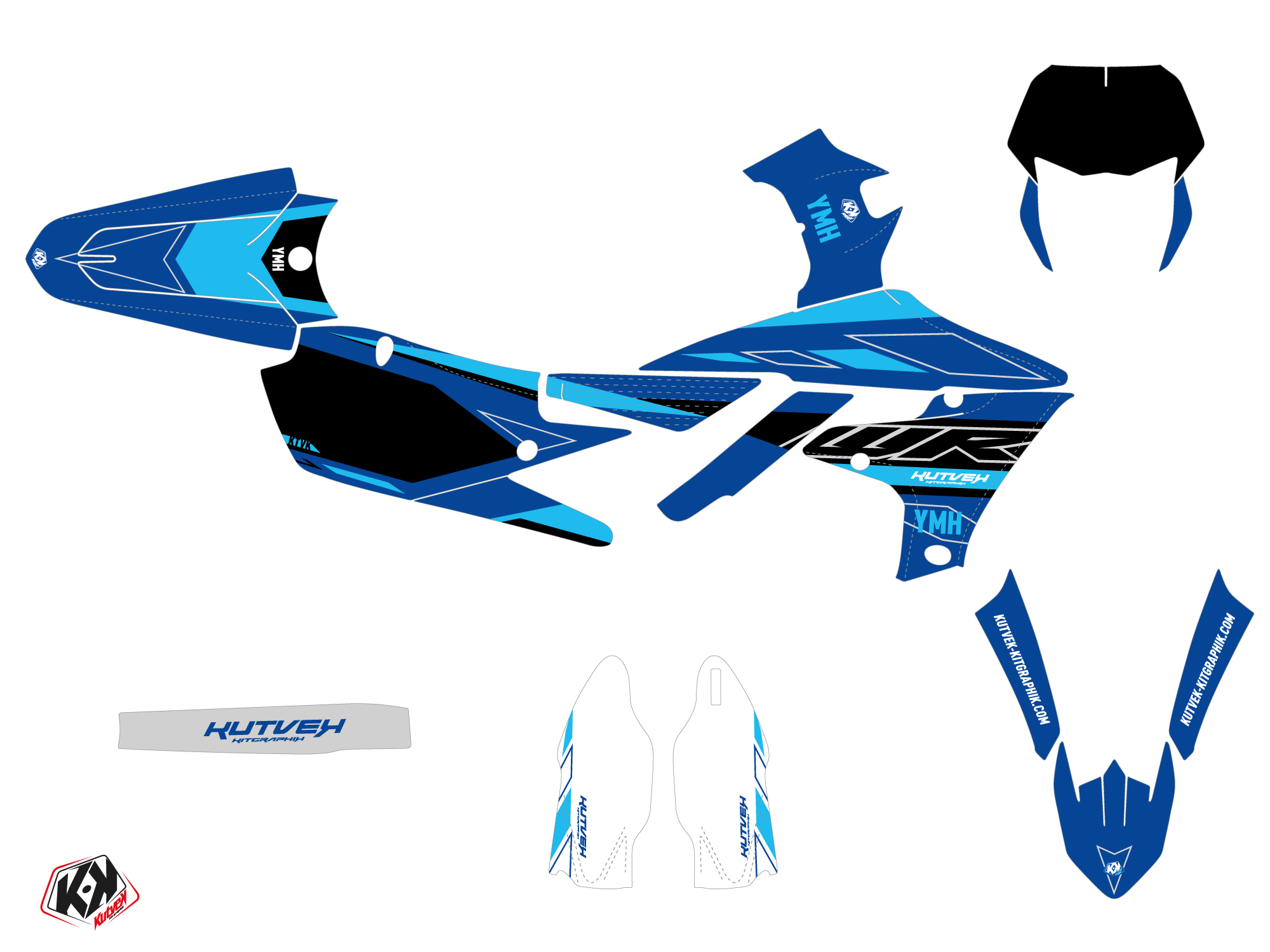 Kit de décoration moto-cross Outline Yamaha 250 WRF Cyan KUTVEK - vue 2
