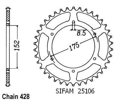 Couronne Sifam Yamaha TDR 125 Italie 1989-1992 428 52 dents JTR839