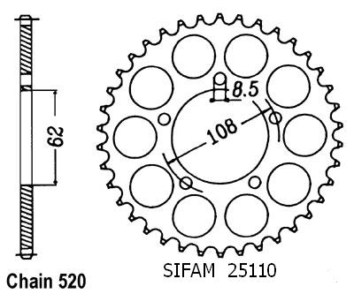 Couronne Sifam 125 Pegaso 1989-1998 - 520 - 40 Dents - Similaire JTR21