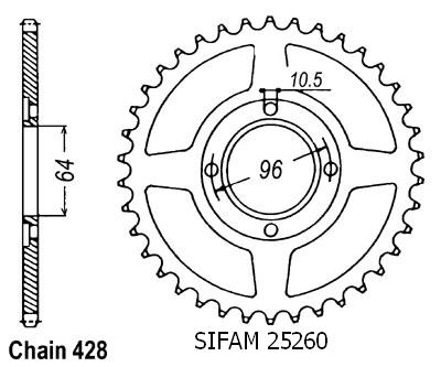 Couronne Sifam CG 125 E 2004 428 45 dents similaire JTR218