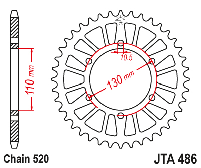 Couronne Racing Alu Yzf R6 2003-2005 / R1 1998-2006 44 Dents - Similaire JTA486 - vue 2