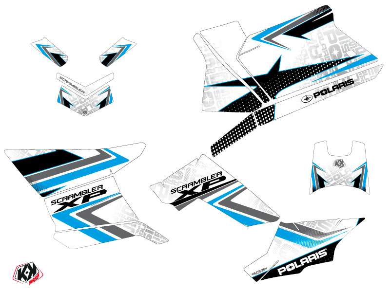 Kit Déco Quad Rock Polaris Scrambler 850-1000 XP Blanc Bleu (2015-2019) KUTVEK - vue 2