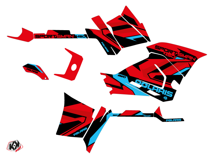 Kit Déco Quad Hidden Polaris 450 Sportsman Rouge Bleu (2018-2020) KUTVEK - vue 2