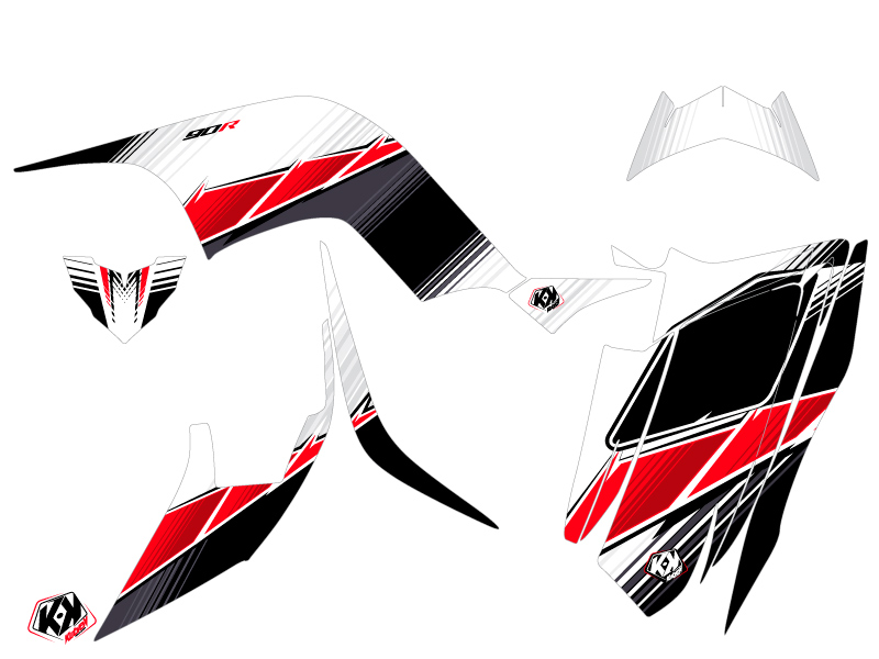 Kit décoration Quad Stripe Yamaha 90 Raptor Rouge KUTVEK (2009-2023) - vue 2