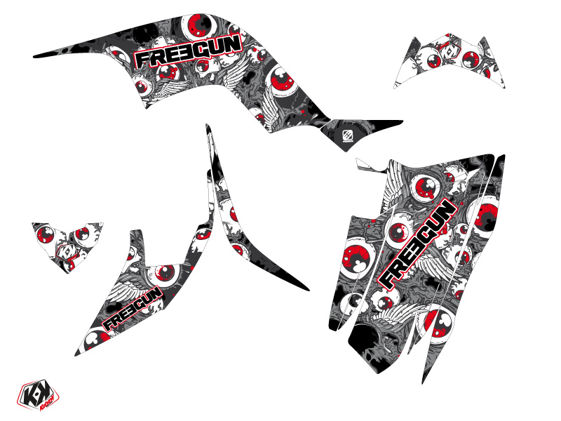 Kit Déco Quad Freegun Eyed Yamaha 90 Raptor Rouge (2009-2023) - vue 2