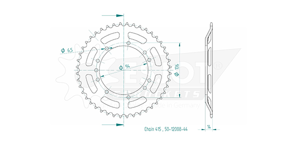 Couronne acier Esjot TT KTM 415 44 dents JTR5225 - vue 2