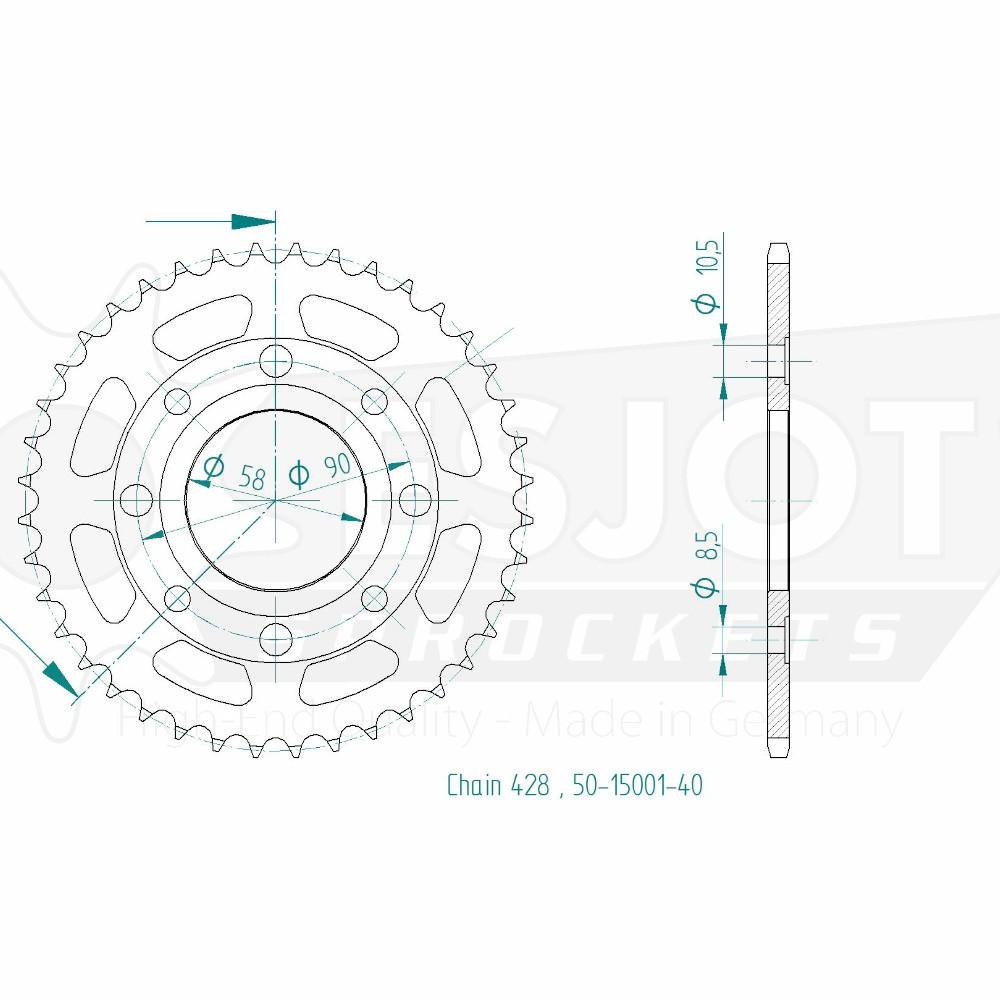 Couronne acier TT Honda 428 40 dents Esjot