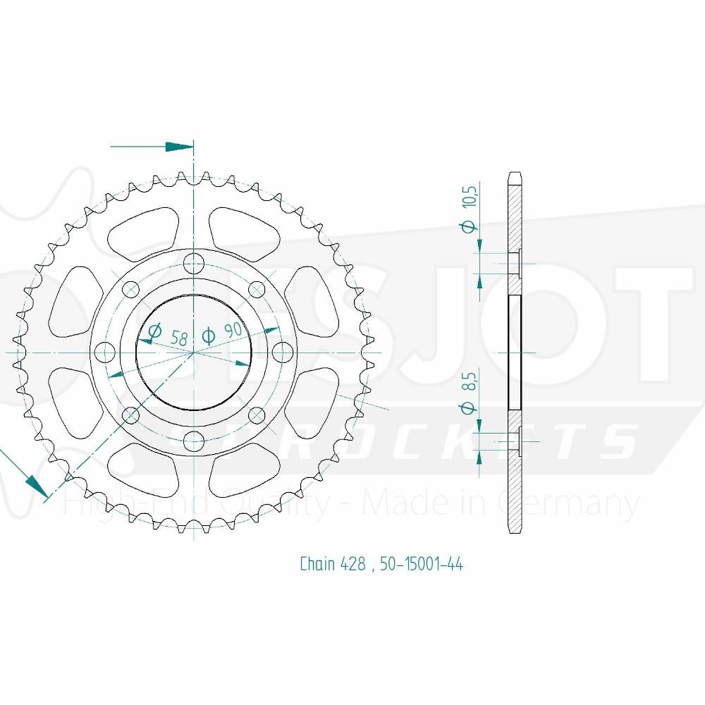 Couronne Acier TT Honda 428 44 Dents Esjot Similaire JTR269