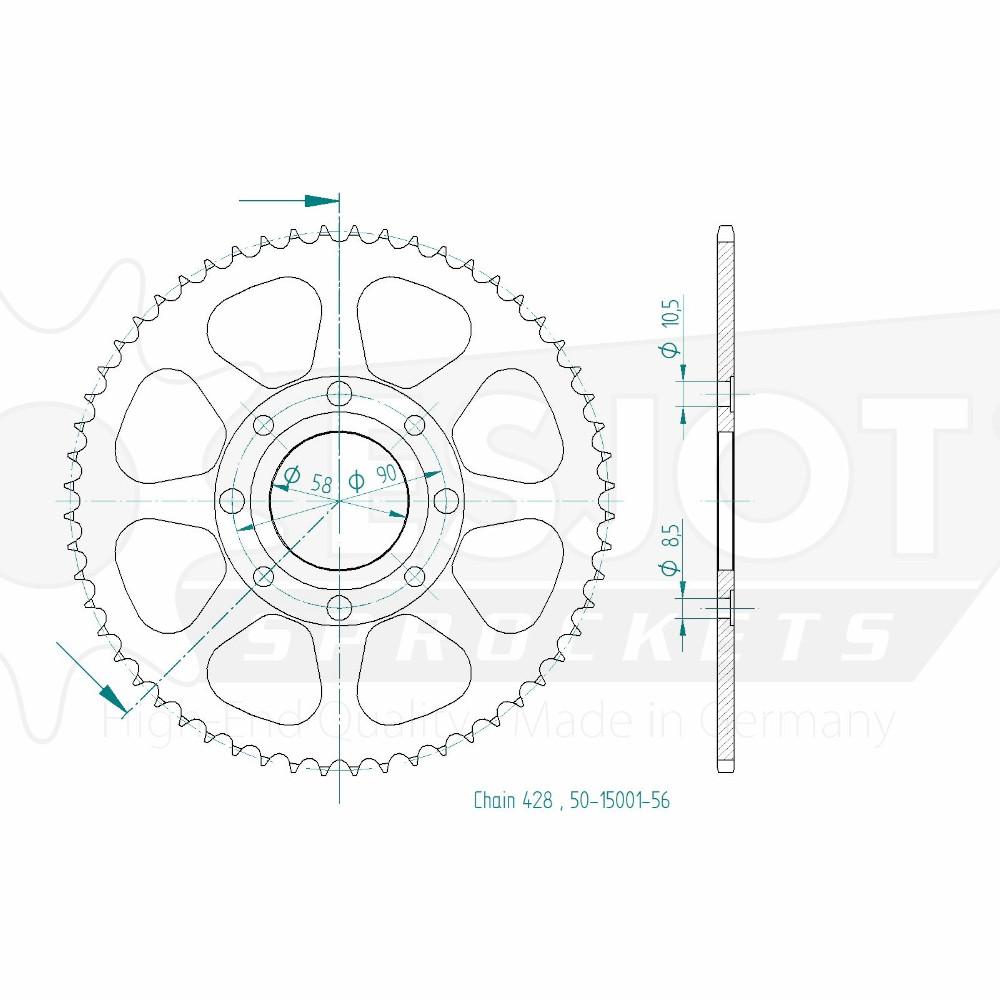 Couronne acier TT Honda 428 56 dents Esjot - vue 2