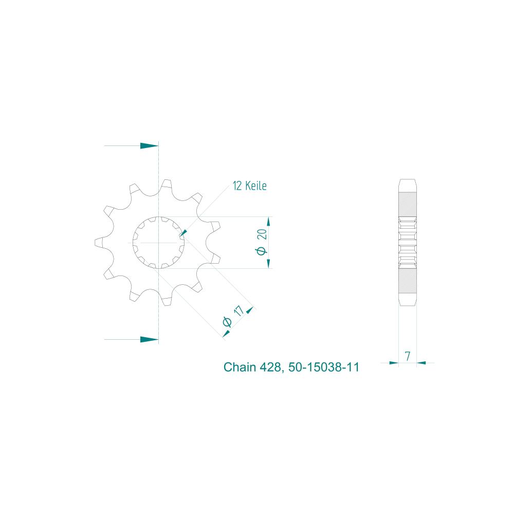 Pignon ESJOT 50-15038-11 428 Z11 Sherco 50 2007-2023 - vue 2