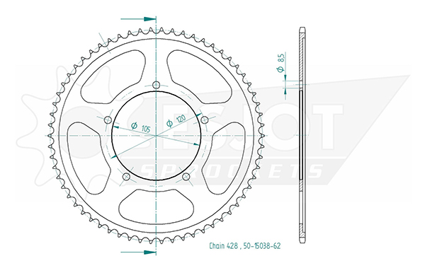 Couronne Acier Esjot 428 - 62 dents - Similaire JTR5213