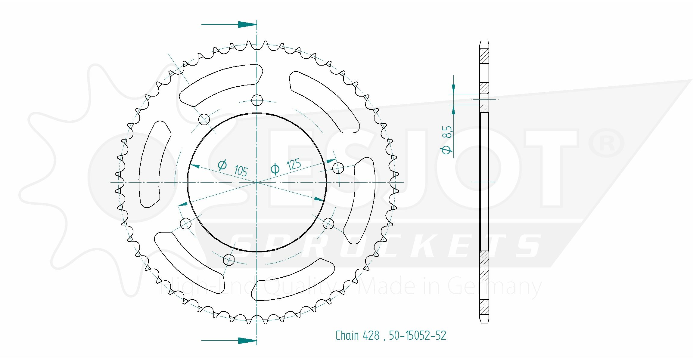 Couronne acier Esjot 428 52 dents Derbi