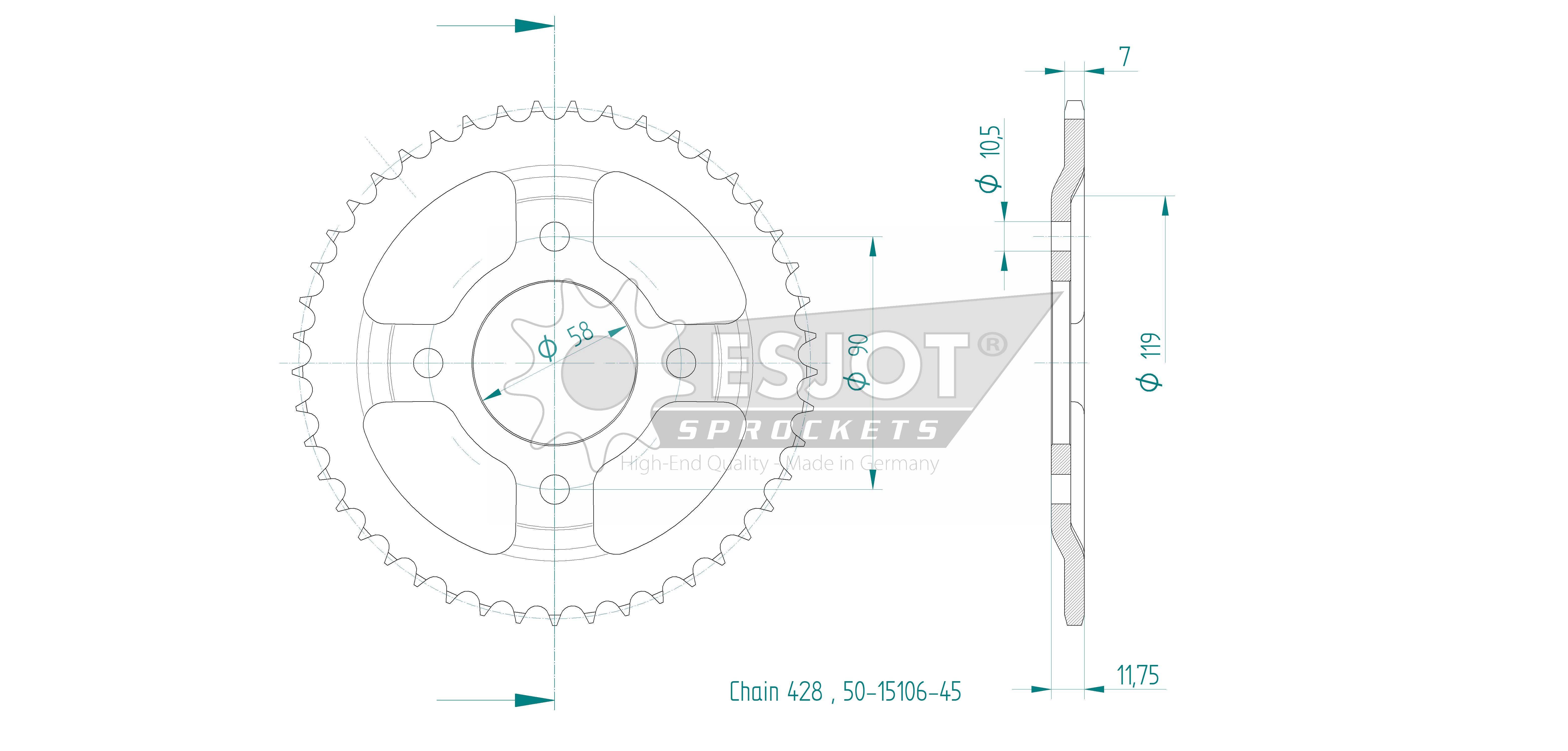 Couronne Esjot 428 45 dents
