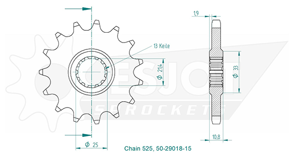 Pignon Esjot 525 15 dents Made in Germany