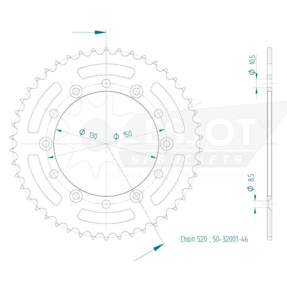 Couronne Acier Esjot 520 - 46 Dents pour Honda TT - Similaire JTR245/2