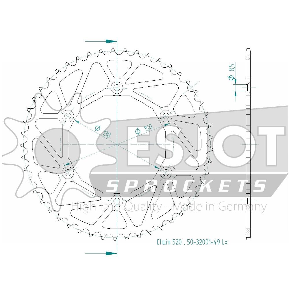 Couronne acier TT Ultralight Yamaha 520 49 dents Esjot