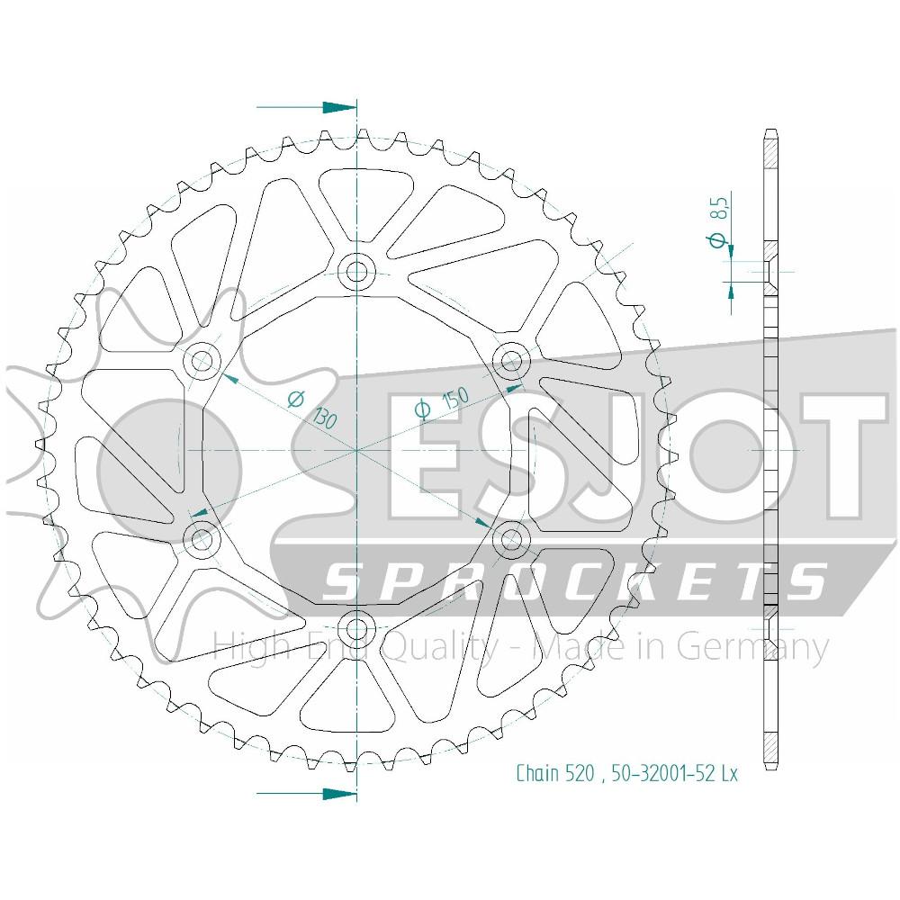Couronne acier TT Ultralight Yamaha 520 52 dents Esjot