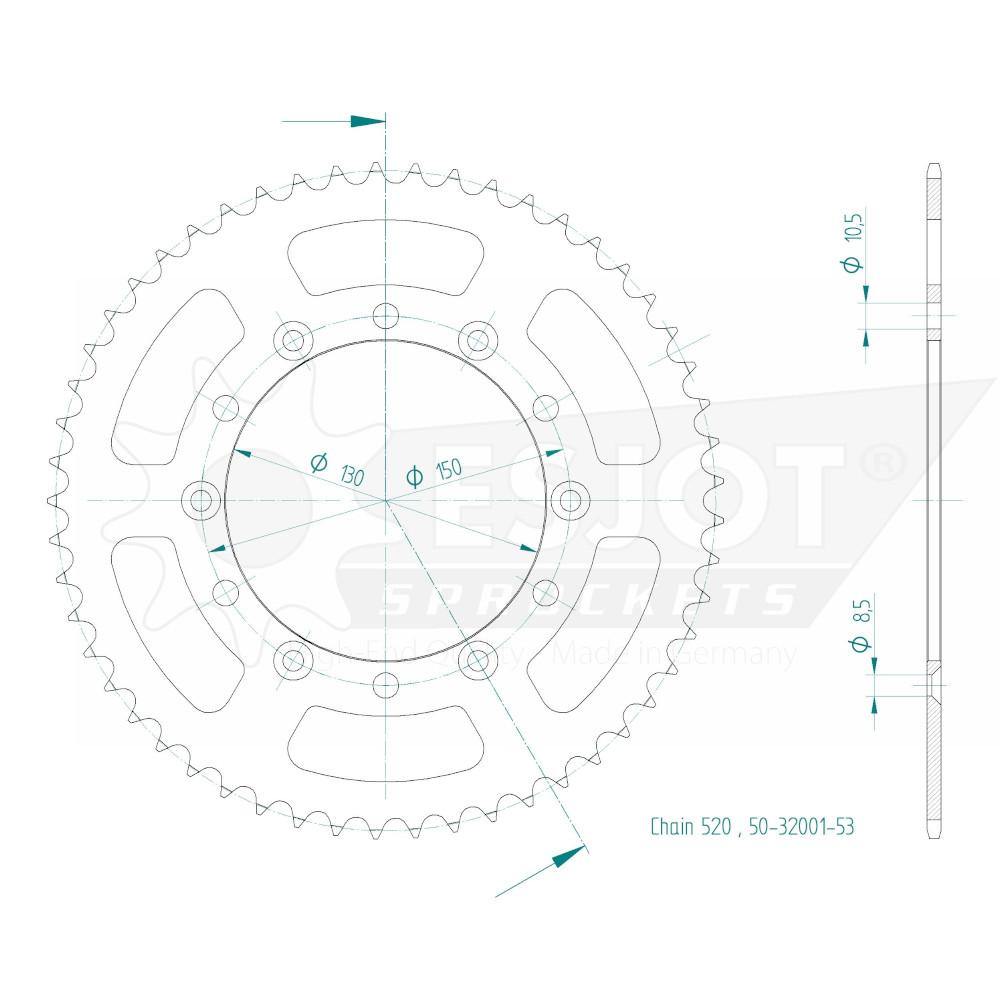 Couronne Acier Esjot TT Honda 520 53 Dents JTR245/2