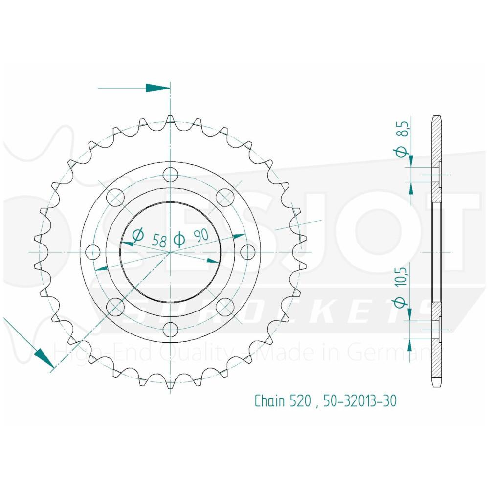 Couronne acier TT Honda 520 30 dents Esjot