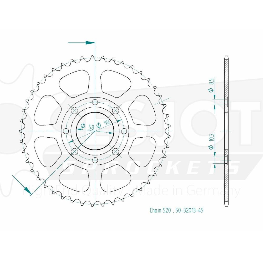 Couronne Acier Esjot TT Honda 520 45 Dents - vue 2