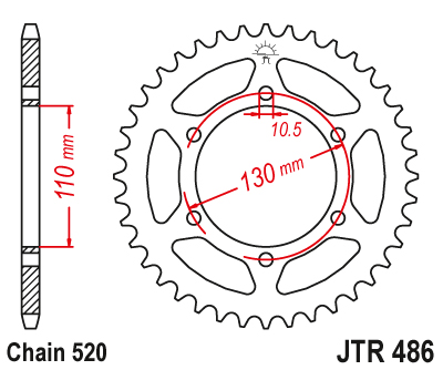 Couronne acier Esjot 520 43 dents Kawasaki Suzuki Yamaha JTR486 - vue 2