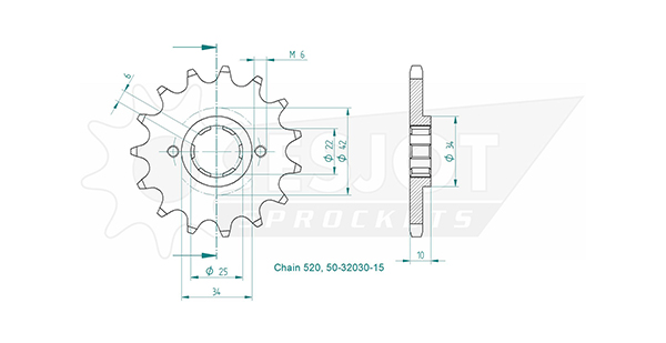Pignon 6 cannelures Esjot Honda 520 15 dents