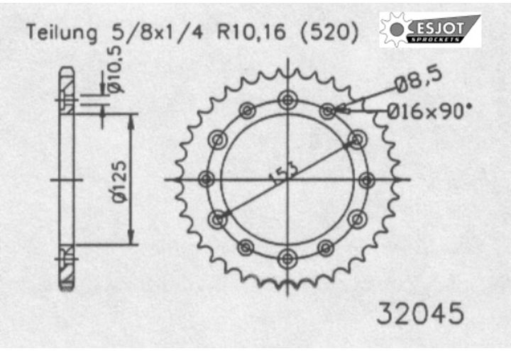 Couronne Acier Esjot Honda 530 47 Dents Trous Fraisés - vue 2