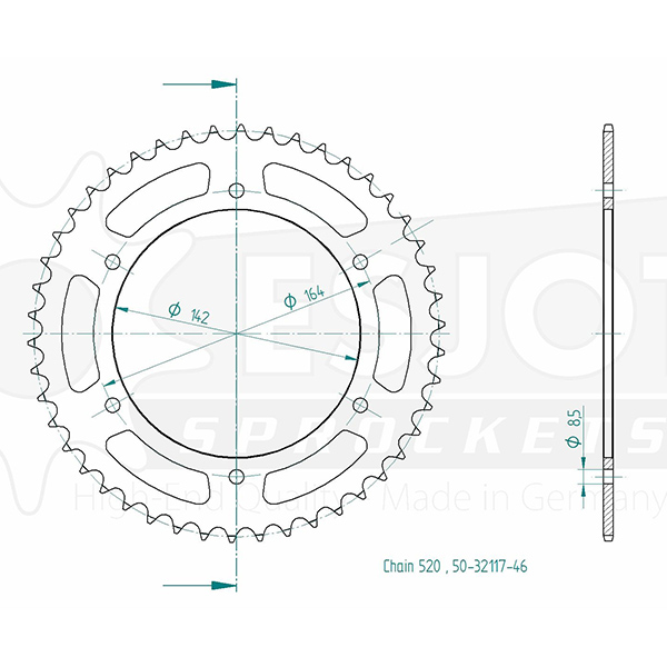 Couronne Acier Esjot 520 - 46 Dents - Hyosung