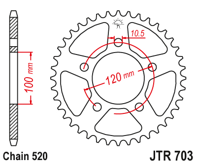 Couronne Acier Esjot 520 - 44 Dents Aprilia (Similaire JTR703) - vue 2