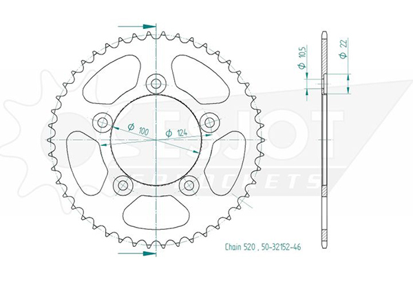 Couronne Acier Ducati - 520 - 46 Dents - Similaire JTR746 - Made in Germany