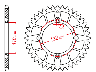 Couronne Alu TT KTM Orange - 428 - 46 Dents - Similaire JTA895 - Made in Germany - vue 3