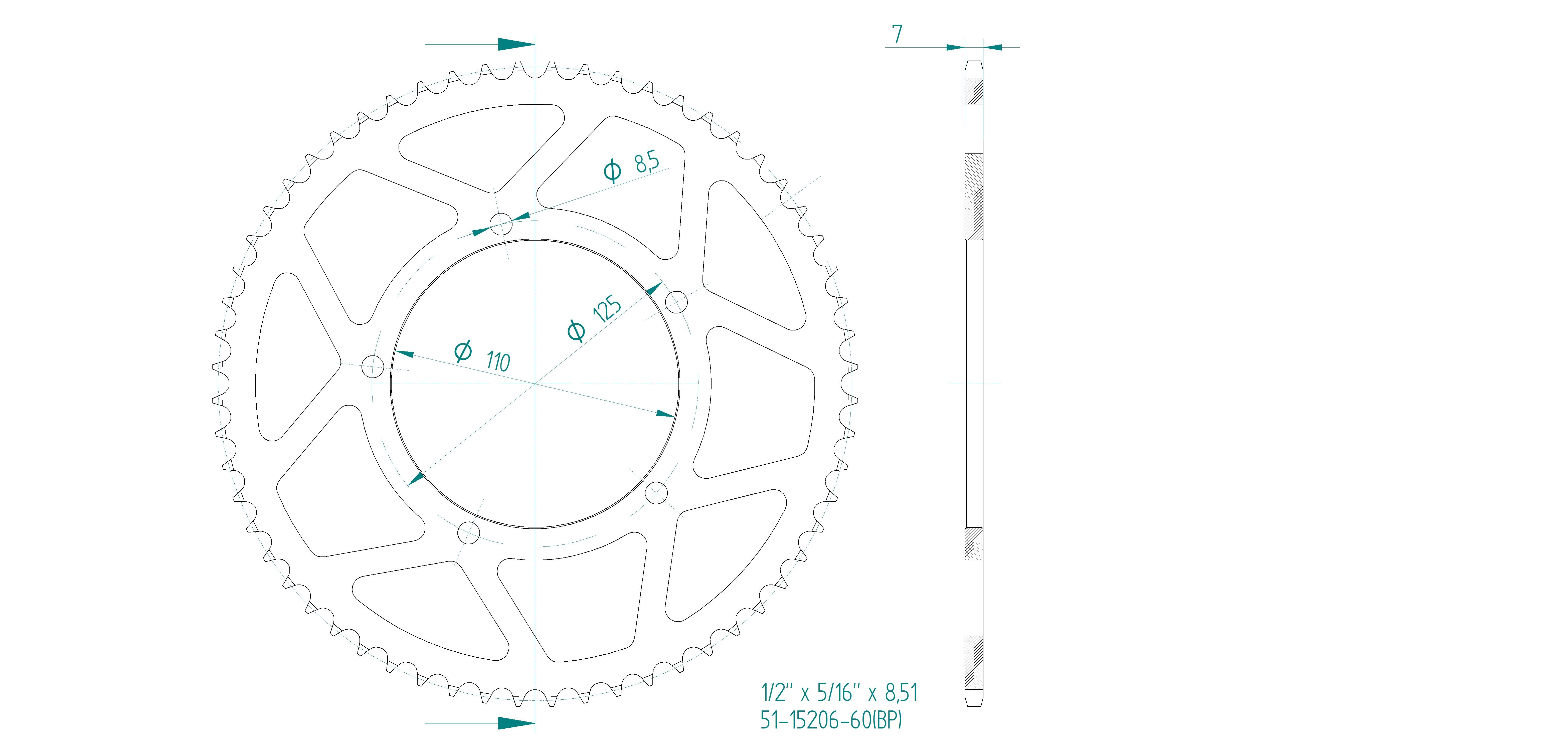 Couronne ALU TT Esjot 428 60 dents - vue 2
