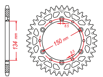 Couronne Alu TT Kawasaki Verte - 520 - 51 Dents - Similaire JTA460 - Made in Germany - vue 3