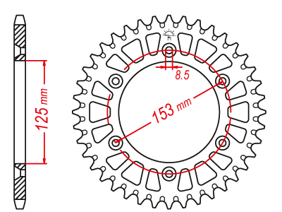 Couronne Alu TT Honda Rouge - 520 - 51 Dents - Similaire JTA210 - Made in Germany Trous Fraisés - vue 2