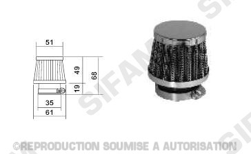 Filtre à air cornet intérieur Sifam Ø35mm Longueur 68mm droit - vue 2