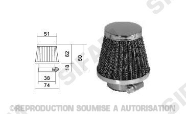 Filtre à air cornet intérieur Sifam Ø38mm L80mm droit - vue 2