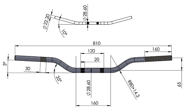 Guidon Sifam Cross aluminium anodisé Fatbar Ø28.6 mm 810×65 mm - vue 2