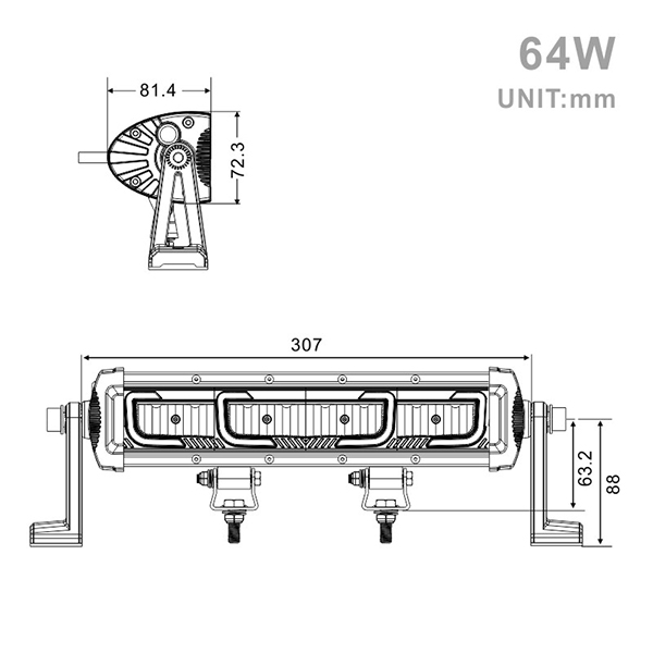 Projecteur rectangulaire LED 64W 5250 Lm Sifam avec feux de jour - vue 2