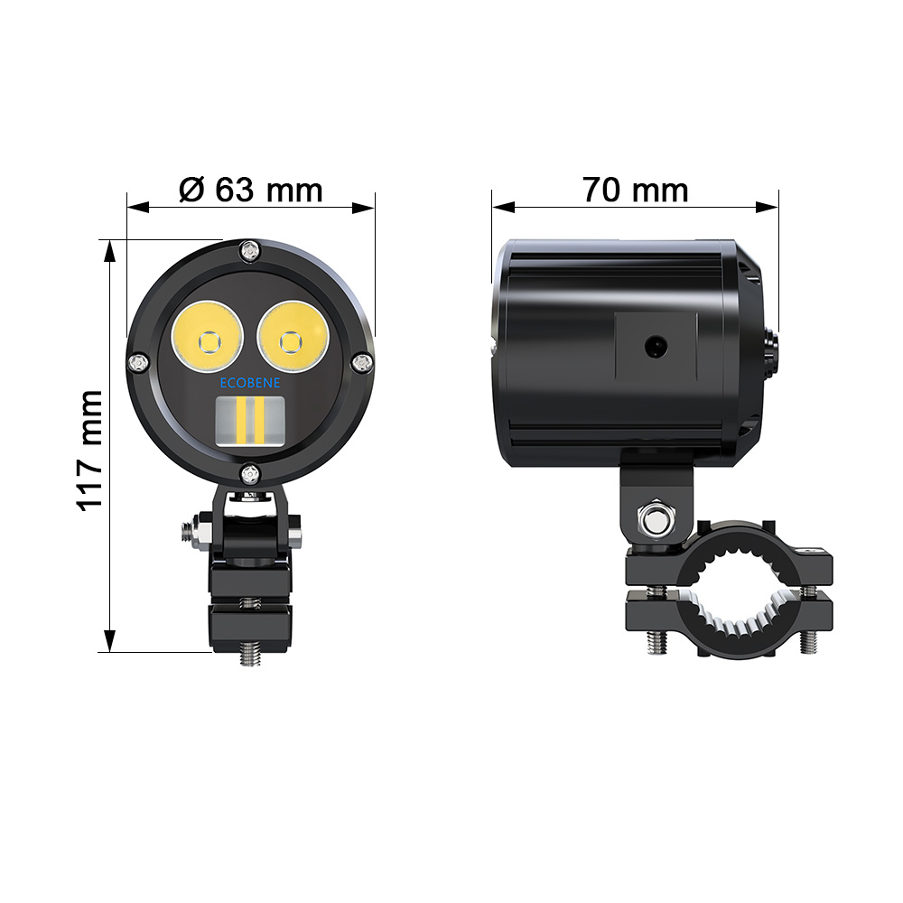 Feux additionnels Ecobene 2x30W faisceau extra large avec commande sans fil - vue 2