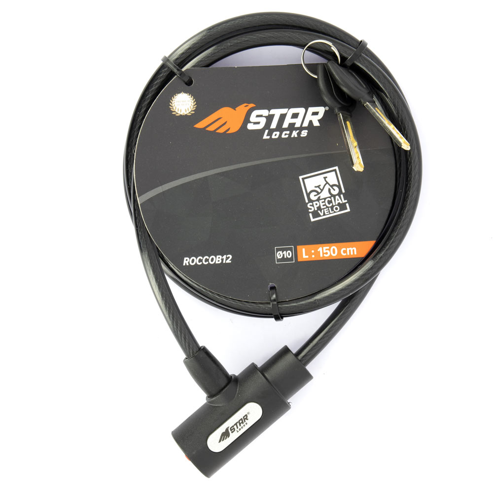 Antivol Câble Tressé Star Locks Ø10mm x 1M50 avec 2 Clefs - vue 2