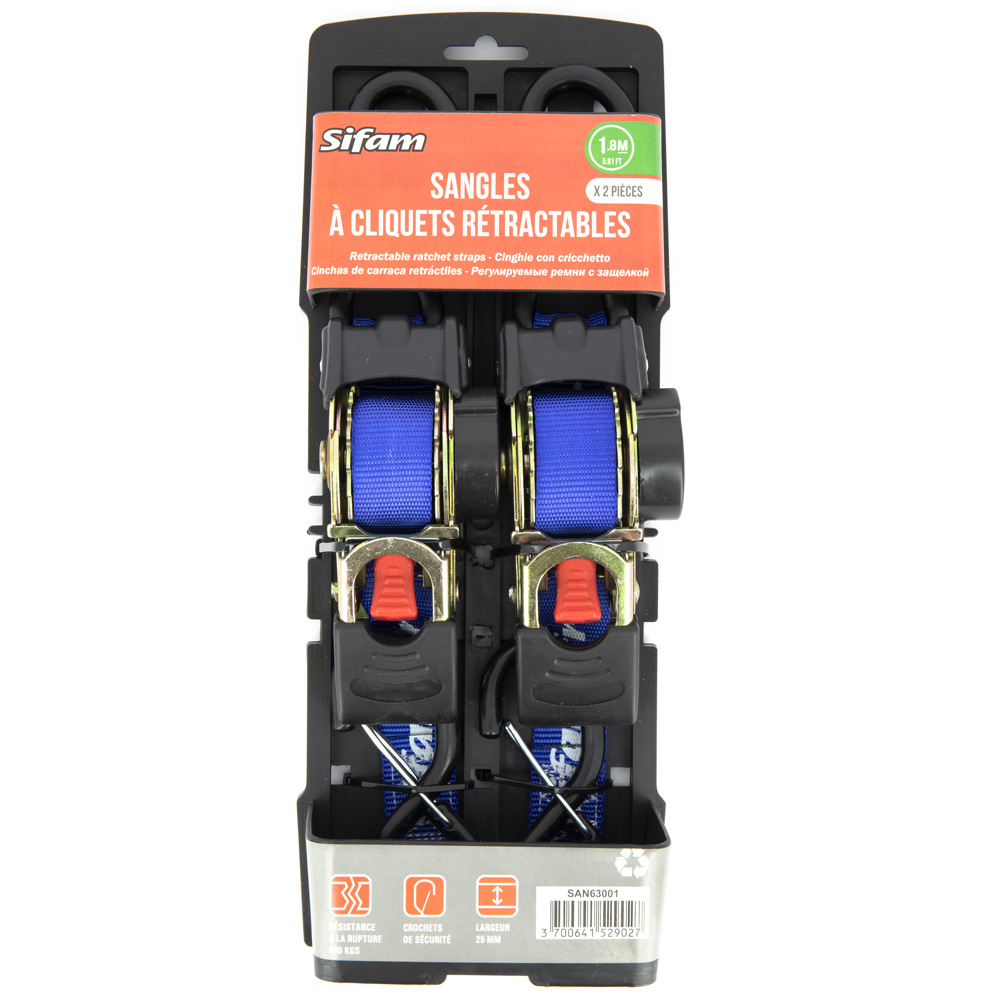 Sangles rétractables Sifam 25 mm x 1,8 m 600 kg - 2 pièces - vue 2