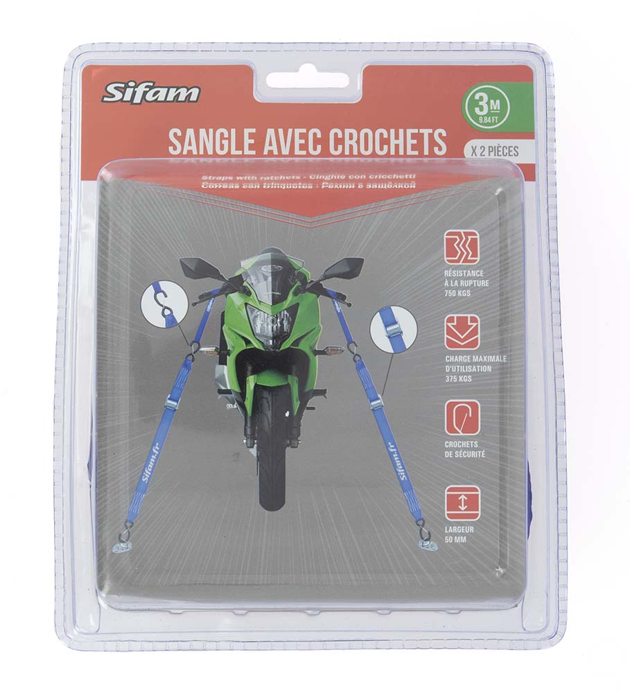 Sangles avec crochets sécurité Sifam 50 mm x 3 m résistance 750 kg (2 pièces) - vue 2